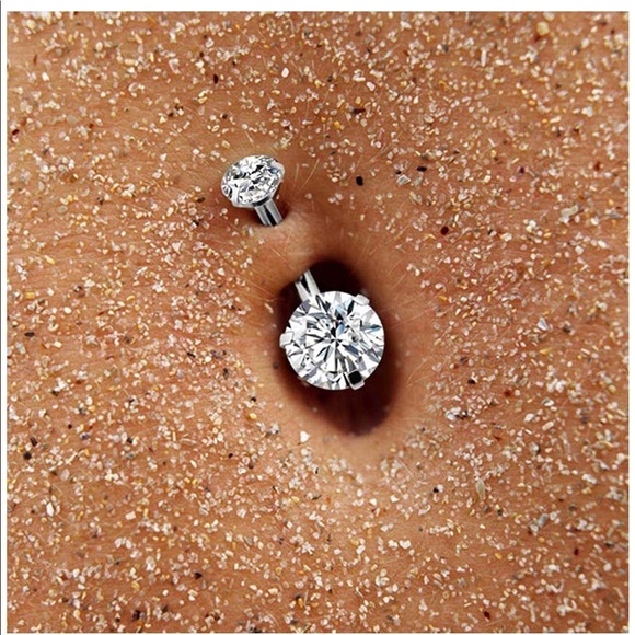 Round Cubic Zirconia Small Stone Screw Silver Belly Ring - Picture 9 of 9